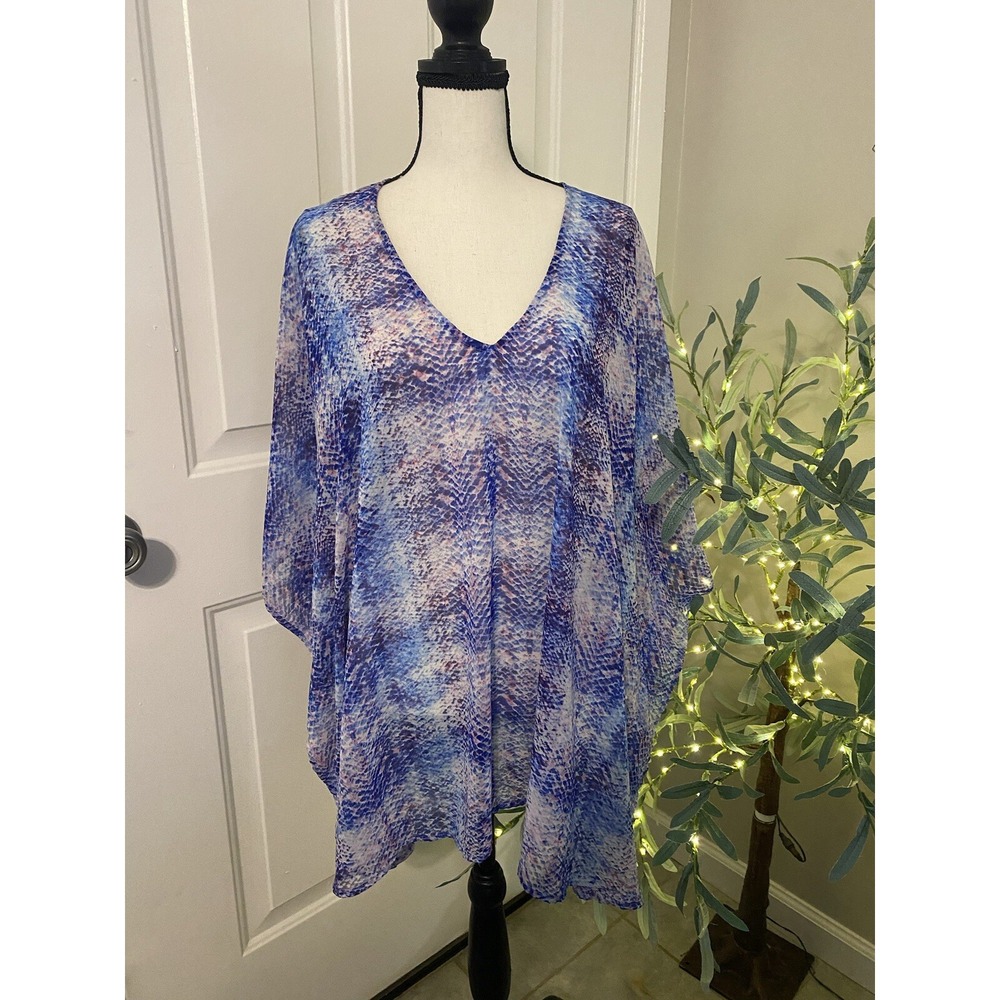 Show Me Your MUMU Boho Sheer Snakeskin Blouse Coverup Blue Purple Small